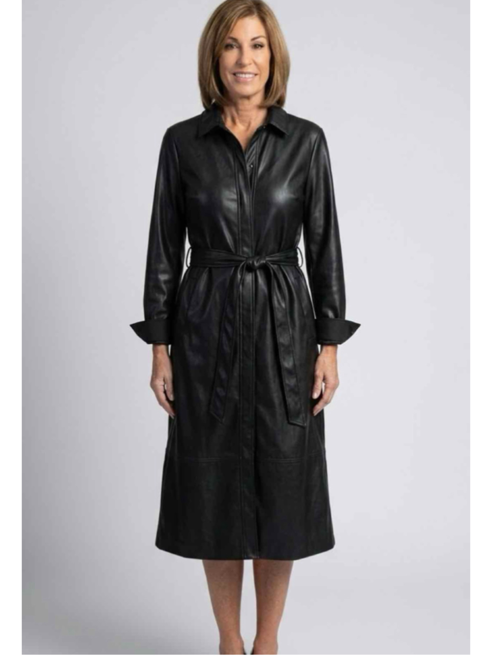 Pinko Maris Chemisier Faux Leather Midi Shirt Dress NWT 40, US 4